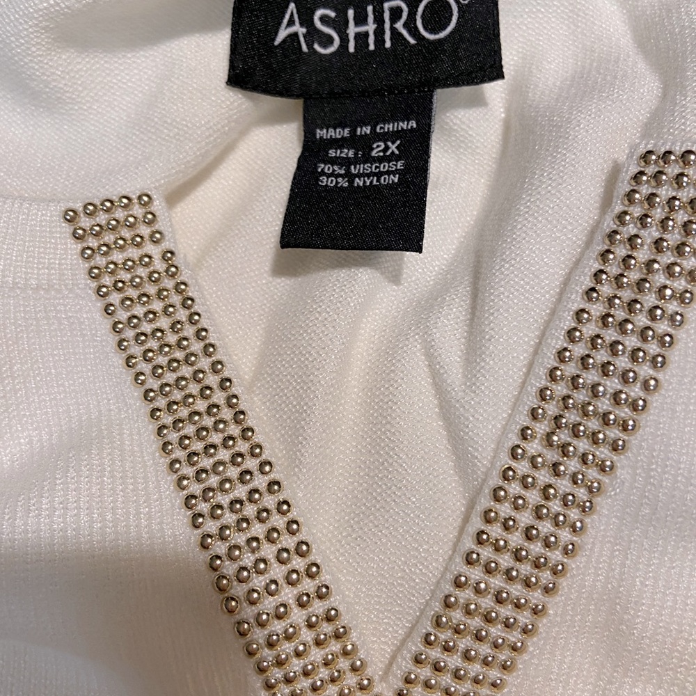 Ashro Light Sweater Dress Bead Studded Midi Long Sleeve Office Party Ivory White - Picture 10 of 12